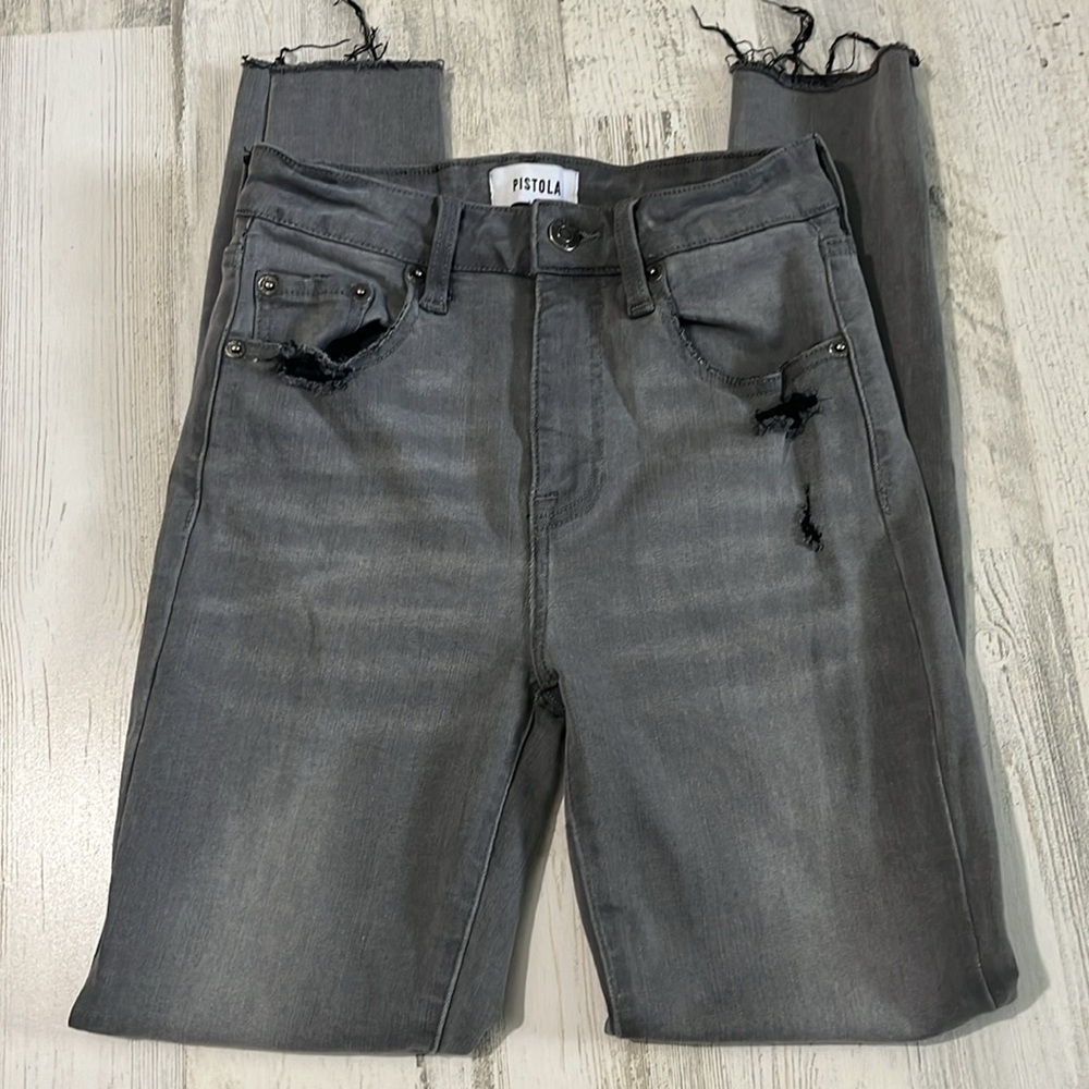 Pistola Gray Distressed Knee Skinny Jeans Size 25